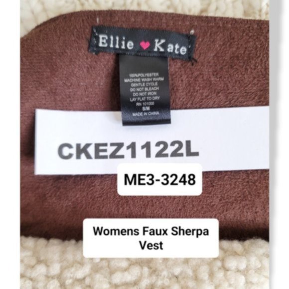 Ellie Kate Women's Polyester Sleeveless Open Front Faux Shearling Vest Size S - Picture 3 of 3